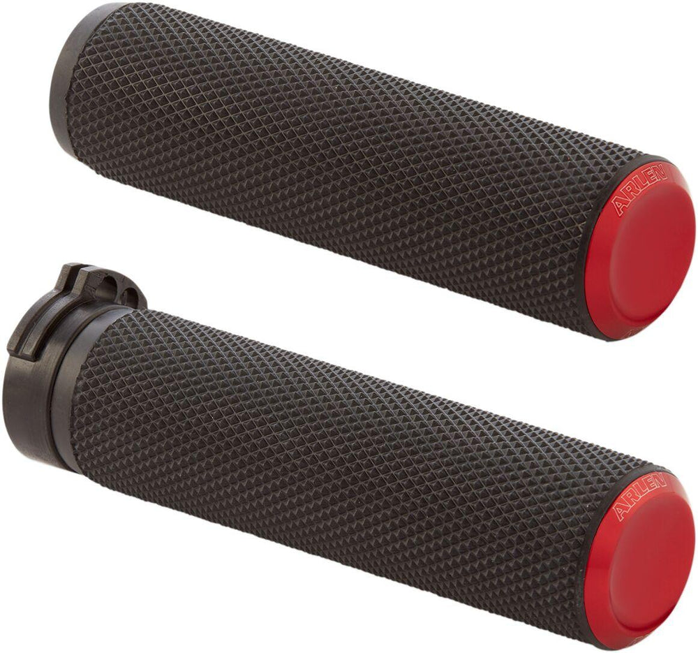 Arlen Ness Knurled Grips For Harley Davidson FL 1200 1976-1977 - Black Red