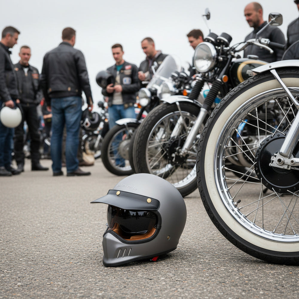 Black Royale Solid Retro Motorcycle Helmet