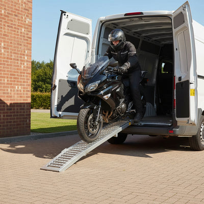 Black Pro Range Tri-Fold Steel Motorcycle Loading Ramp Silver (B5390)
