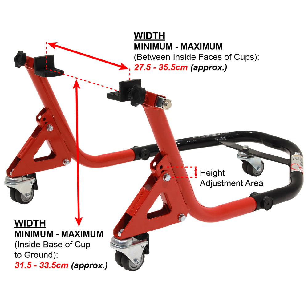 Black Pro Range Dolly Front (B5400) & Rear (B5401) Paddock Stand With L-Cup Adaptors