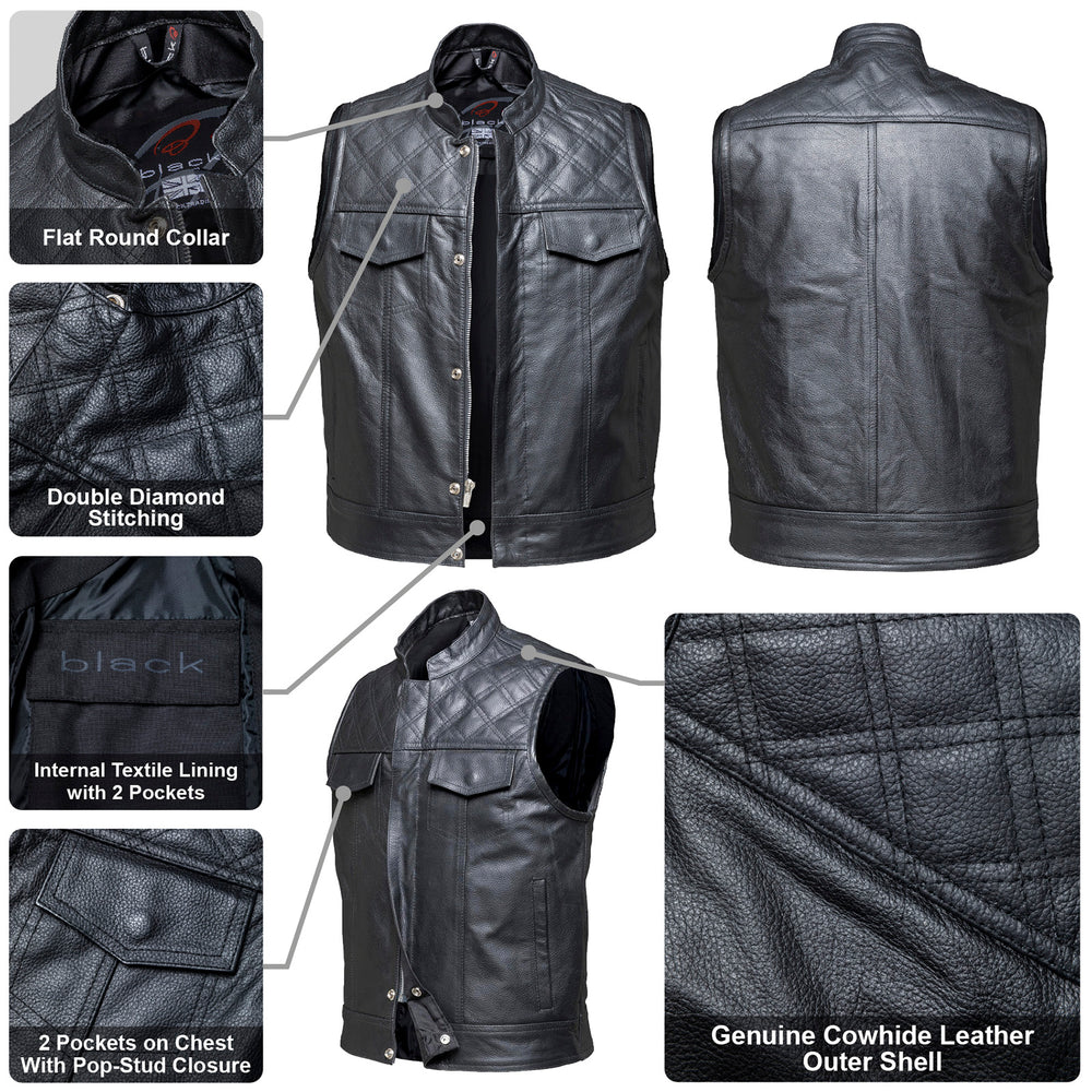 Black Renegade Leather Motorcycle Vest