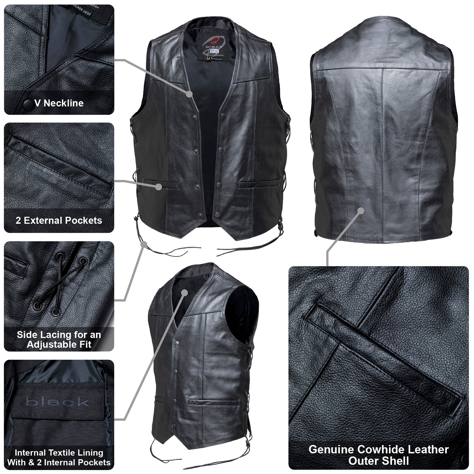 Black Rocker Leather Motorcycle Vest – Ghostbikes