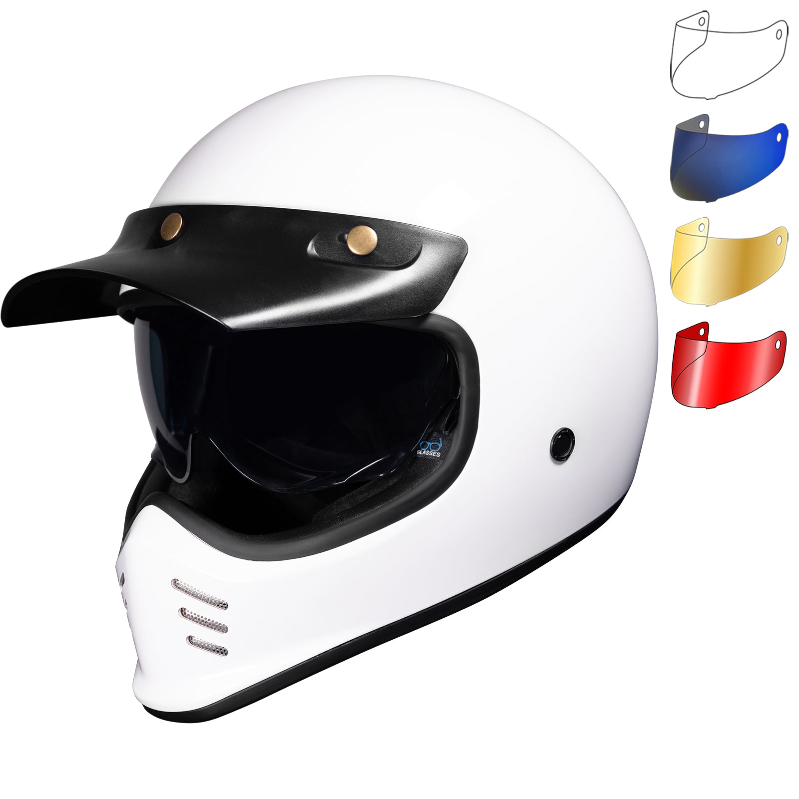 Black Royale II Retro ECE R22.06 Gloss White Motorcycle Helmet and Int ...