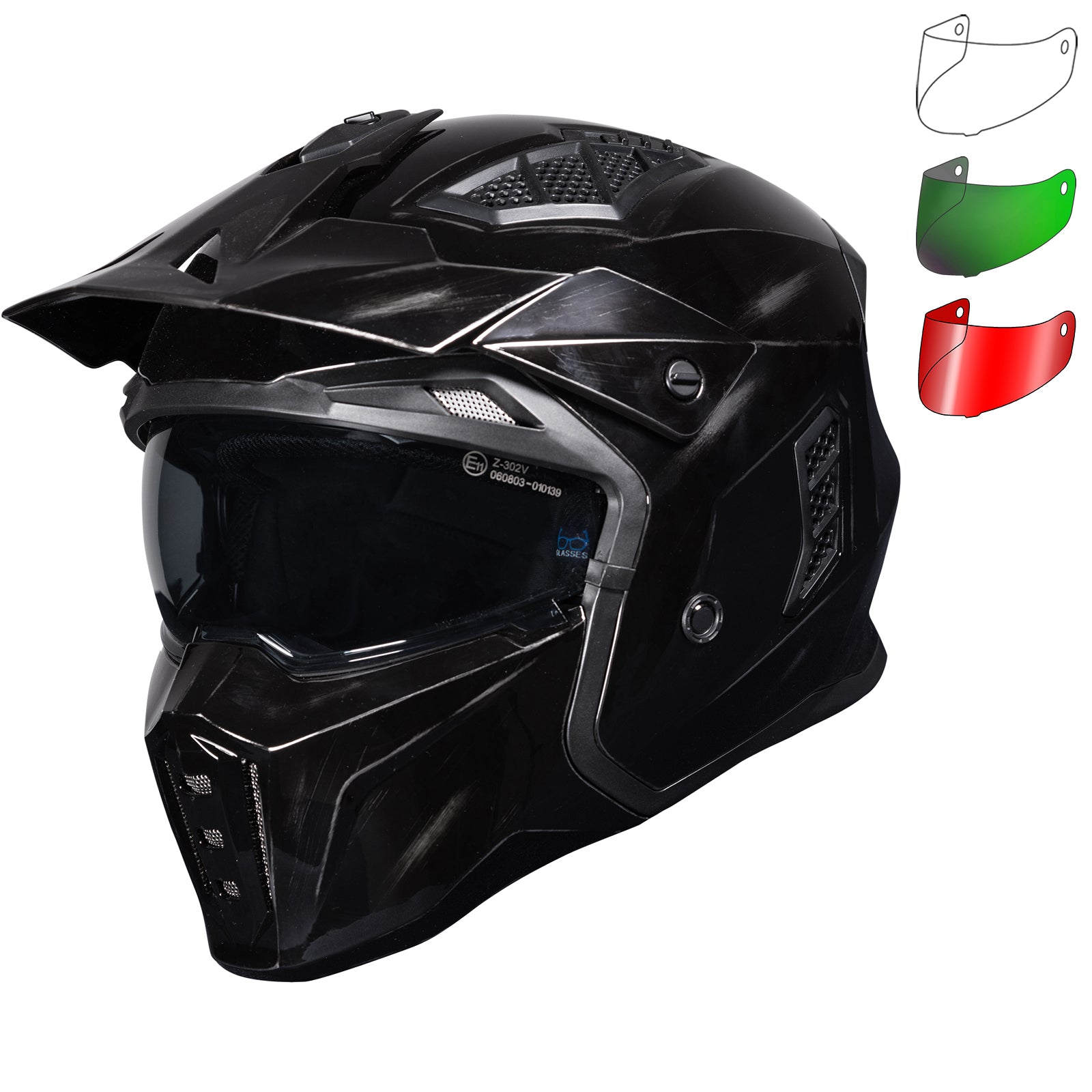 Black Street Fighter Vintage ECE R22.06 Gloss Polished Black Open Face ...