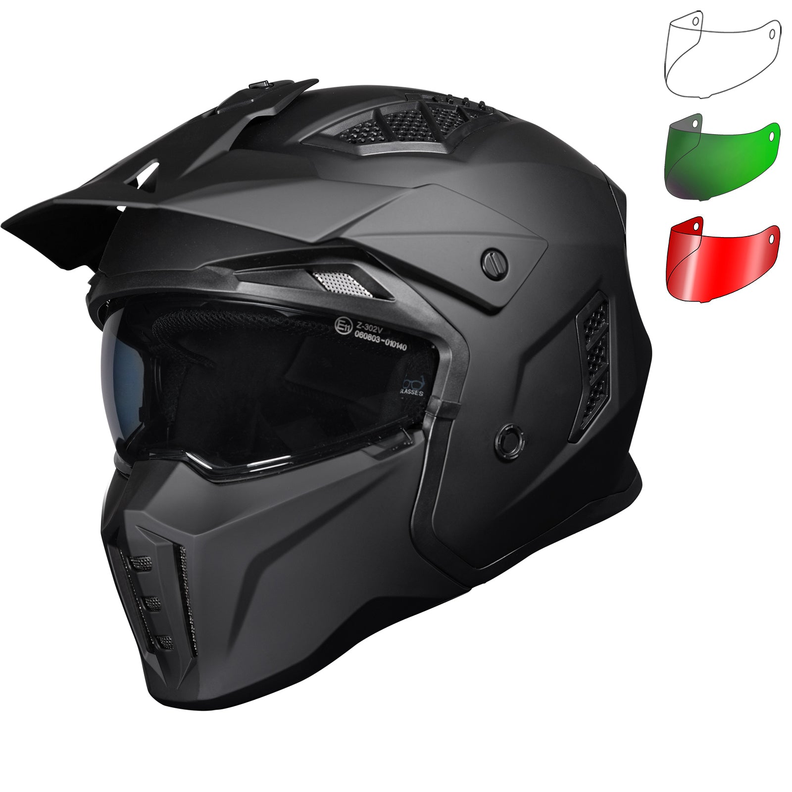 Black Street Fighter ECE R22.06 Matt Black Open Face Motorcycle Helmet ...