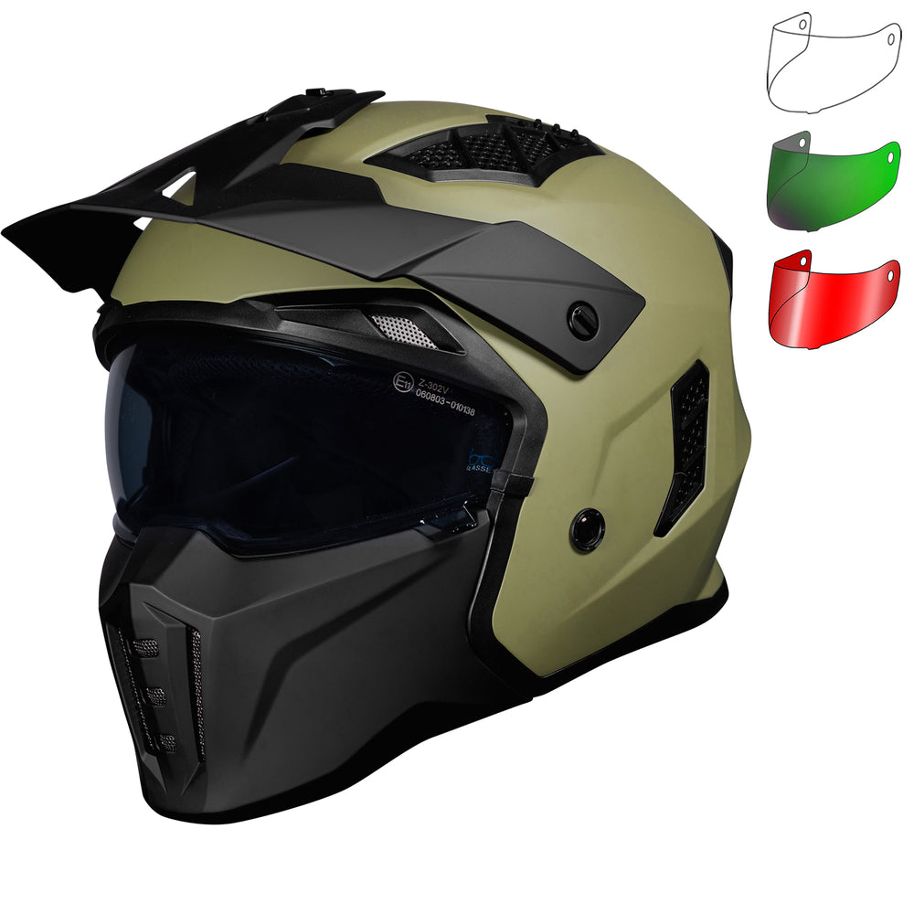 f22 motorcycle helmet Black Street Fighter ECE R22.06 Matt Army Green Open Face Motorcycle H – Ghostbikes