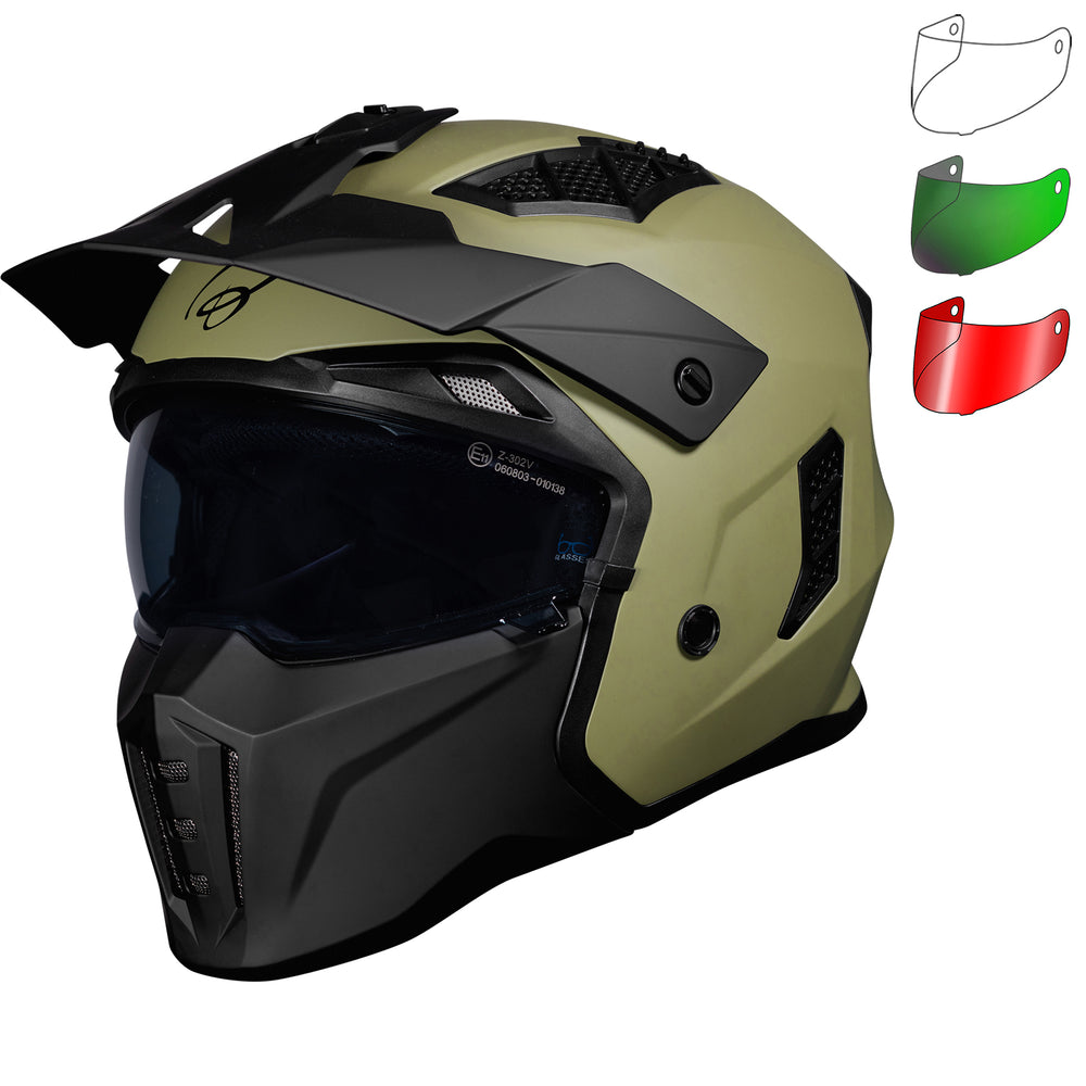 army helmet motorcycle Black Street Fighter ECE R22.06 Matt Army Green Open Face Motorcycle H – Ghostbikes