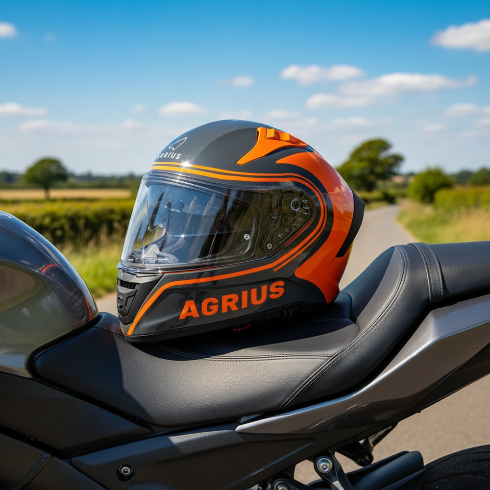 Agrius Storm Discharge ECE R22.06 Motorcycle Helmet Orange lifestyle 