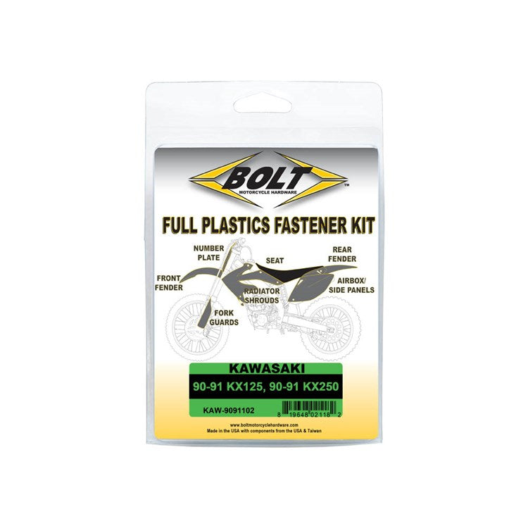 Bolt Hardware Plastic Fastener Kit - Kawasaki KX 125/250 1990-91