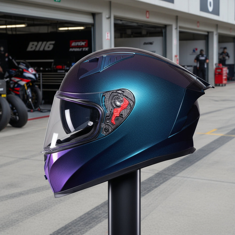 Black Atom ECE R22.06 Motorcycle Helmet Blue Lifestyle