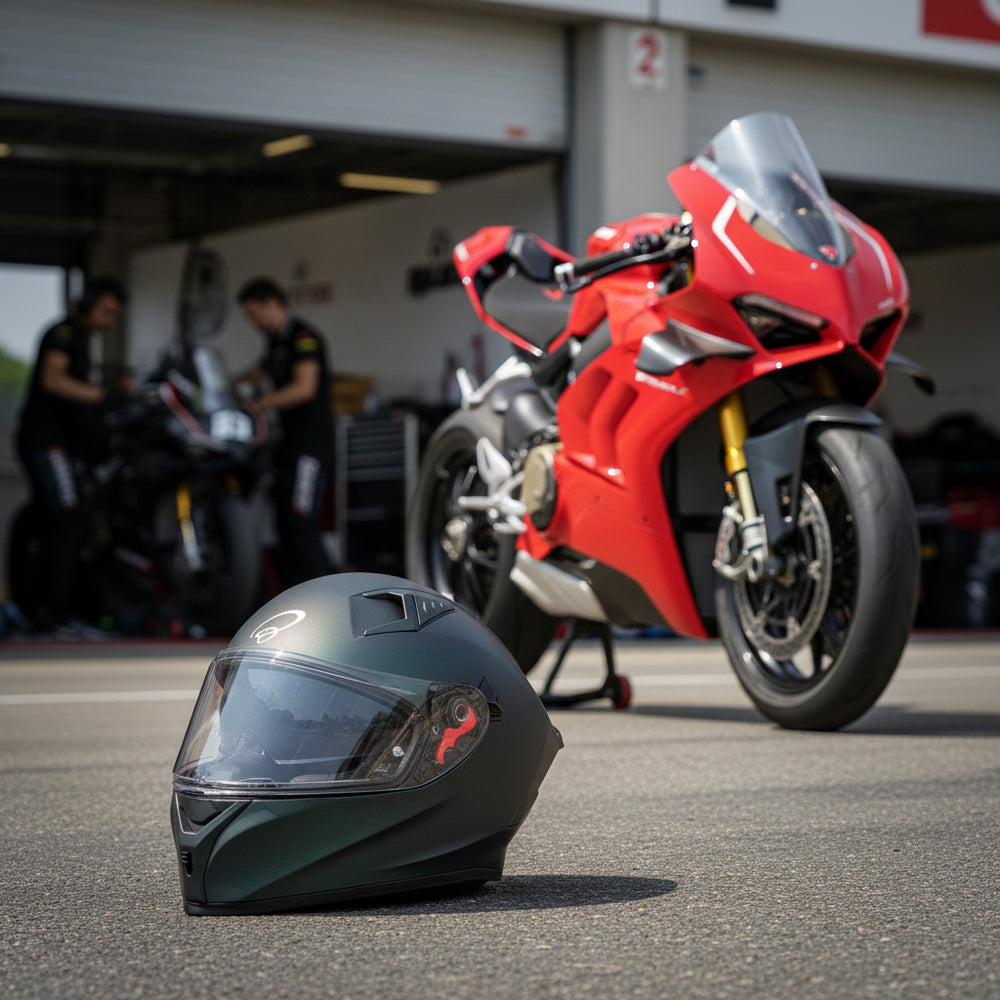 Black Atom ECE R22.06 Motorcycle Helmet Green Lifestyle