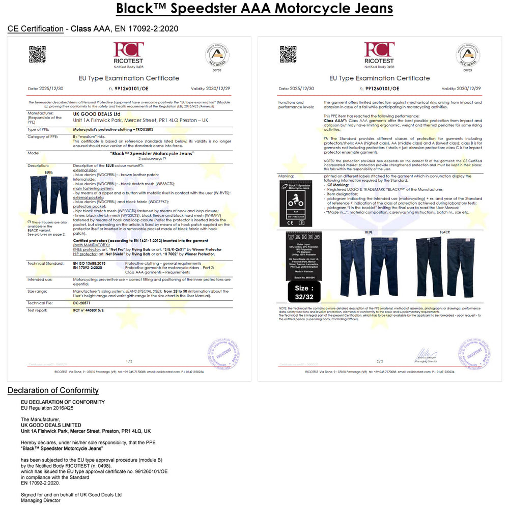 Black Speedster AAA CE Dark Blue Motorcycle Jeans