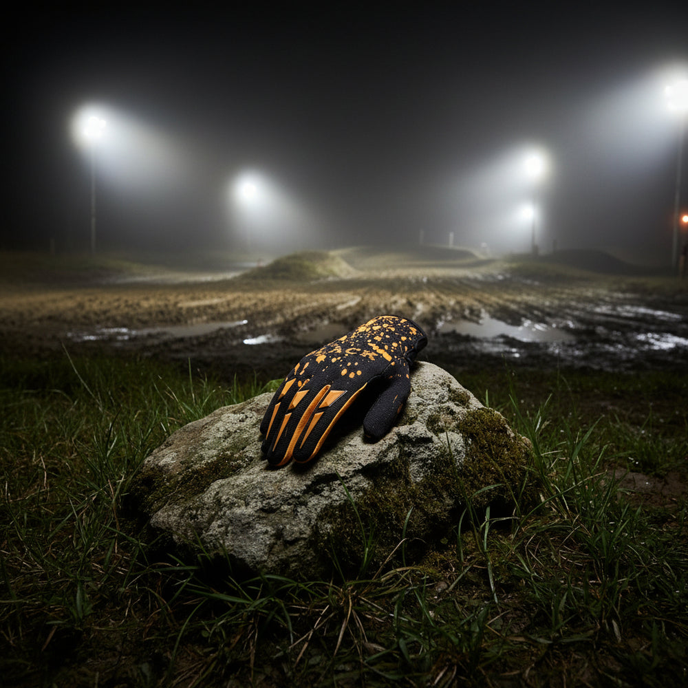 Black Splat Motocross Gloves Lifestyle Orange