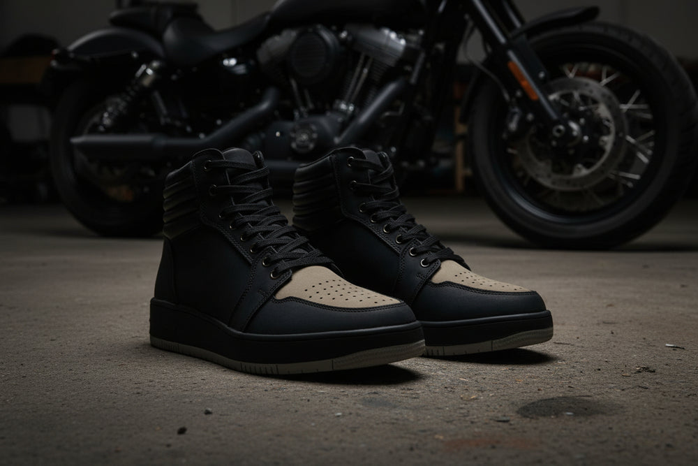 Black Street Air Ankle Motorcycle Boots Lifestyle Floor