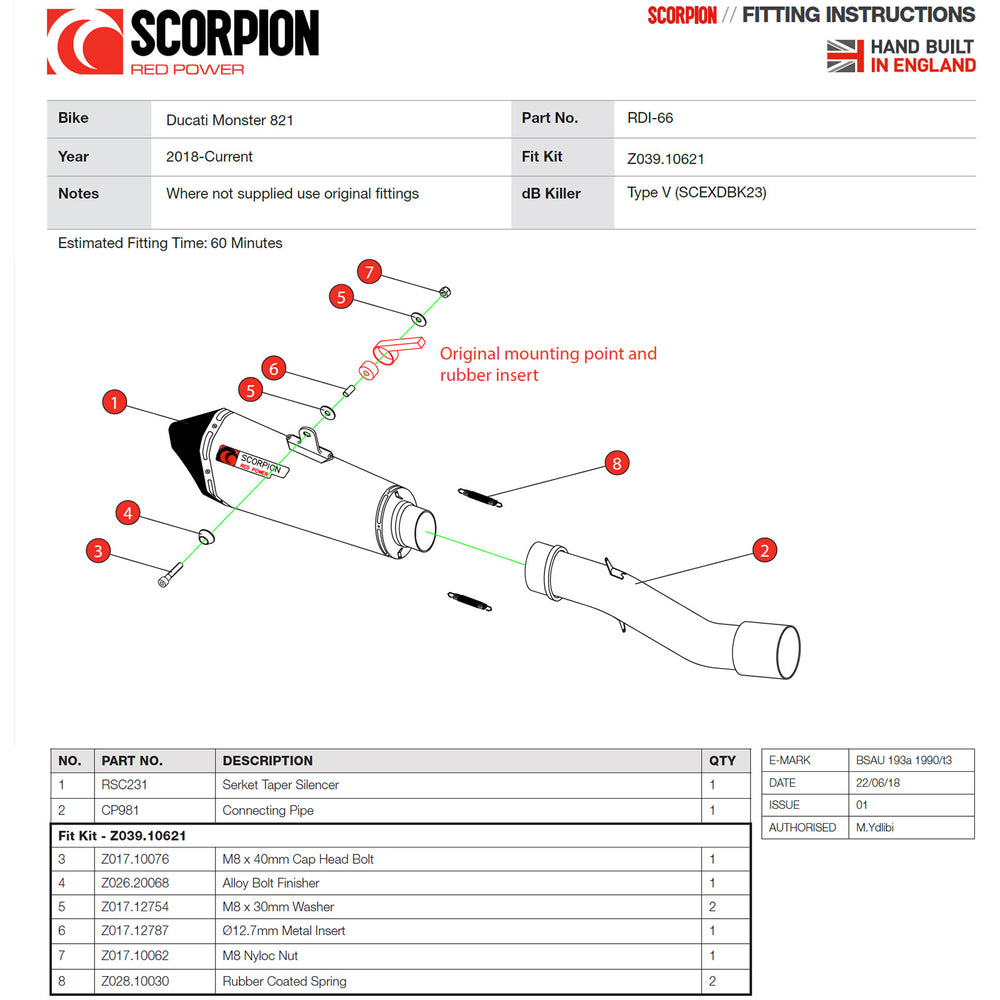 Scorpion Serket Taper Titanium Exhaust For Ducati Monster 821 2018-2020