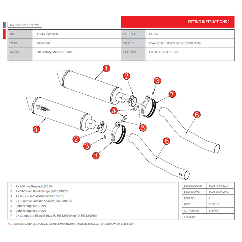 Scorpion Factory Satin Titanium Round Exhaust Aprilia RSV1000 Factory/Millie R/Touno 2003 - 2008