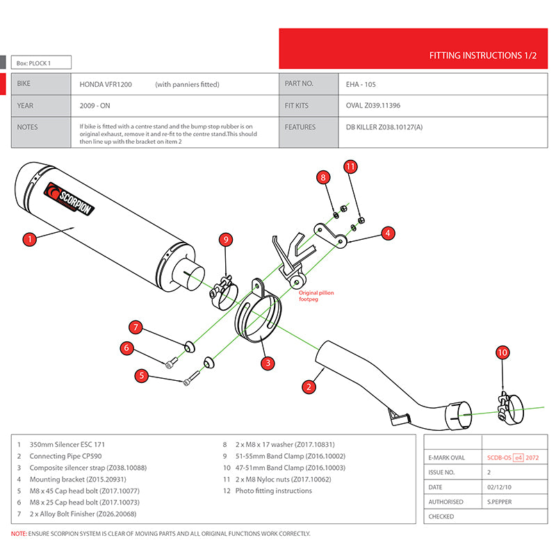 Scorpion Factory Carbon Oval Exhaust Carbon Outlet Honda VFR 1200 with panniers 10-Current