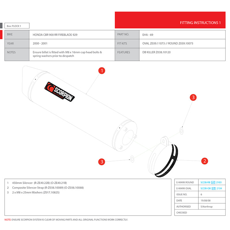 Scorpion Factory Satin Titanium Round Exhaust Carbon Outlet Honda CBR 900 RR F/Blade 929 00-01