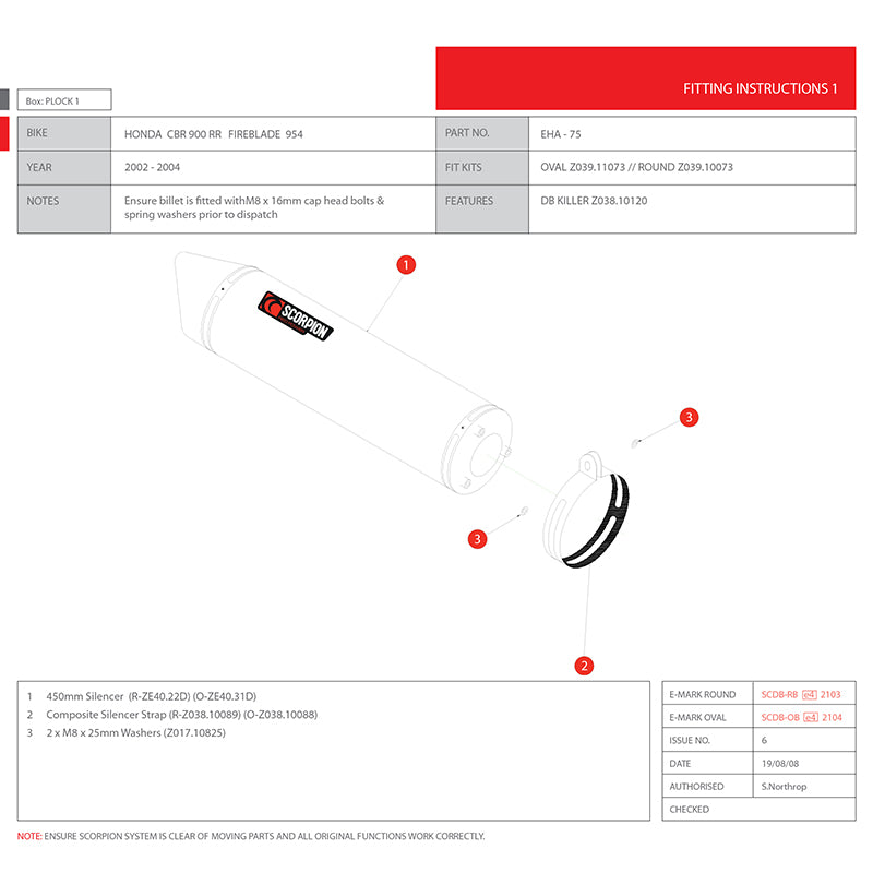 Scorpion Factory Satin Titanium Oval Exhaust Carbon Outlet Honda CBR 900 RR F/Blade 954 02-04
