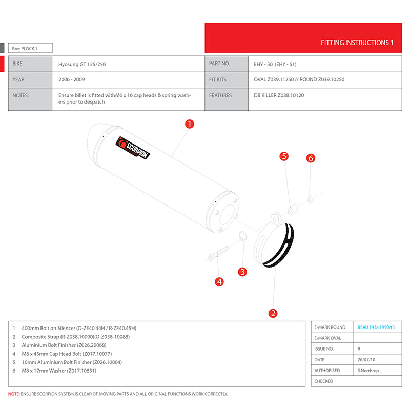 Scorpion Factory Stainless Round Exhaust Hyosung GT125/250 06-09