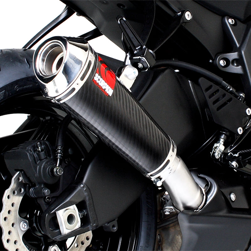 Scorpion Power Cone Satin Titanium Oval Exhaust Carbon Outlet Kawasaki ZX-6R 09>Current