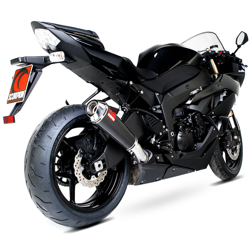 Scorpion Power Cone Satin Titanium Oval Exhaust Carbon Outlet Kawasaki ZX-6R 09>Current