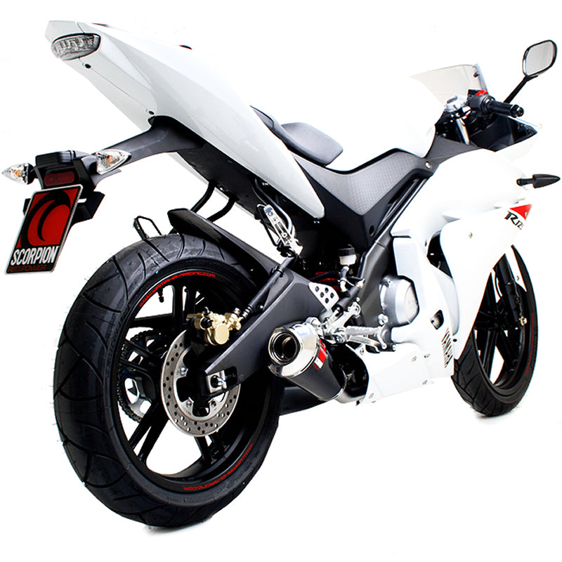 Scorpion Power Cone Satin Titanium Oval Exhaust Carbon Outlet Yamaha YZF R 125 Full System 08>Current