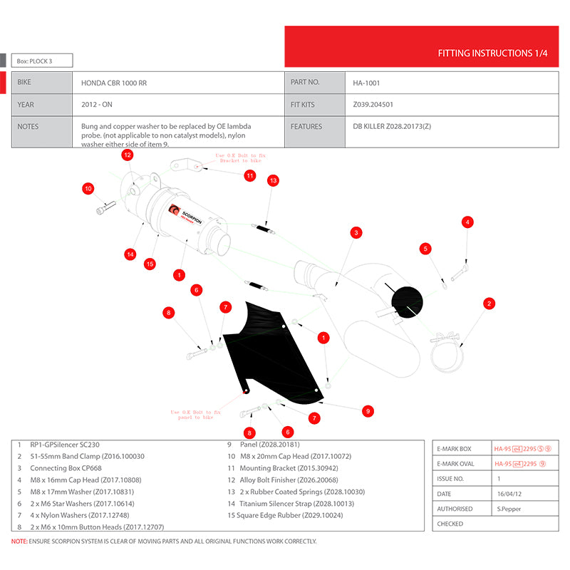 Scorpion RP-1 GP Satin Titanium Round Exhaust Honda CBR 1000 RR 2012 - 2013