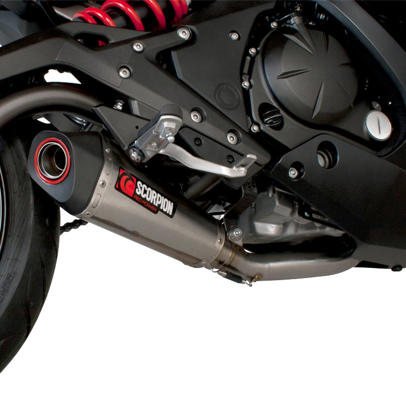 Scorpion Serket Taper Satin Titanium Oval Exhaust - Kawasaki ER6 F/N System 2012 - 2016