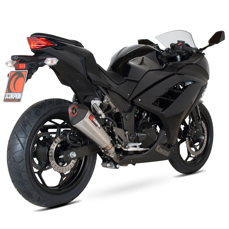Scorpion Serket Taper Satin Titanium Oval Exhaust For Kawasaki Ninja 300 2012-2017