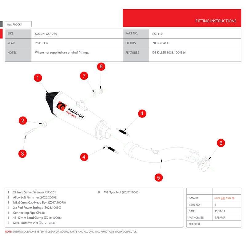 Scorpion Serket Taper Satin Titanium Oval Exhaust For Suzuki GSR 750 2011-2016