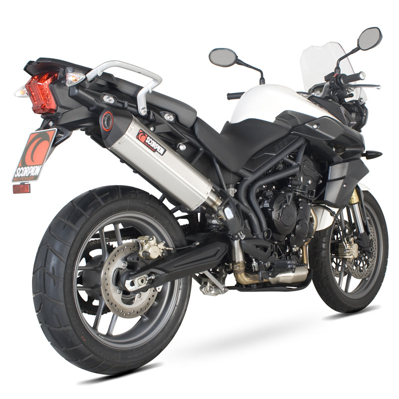 Scorpion Factory Satin Titanium Oval Exhaust - Triumph Tiger 800 2011 - 2016