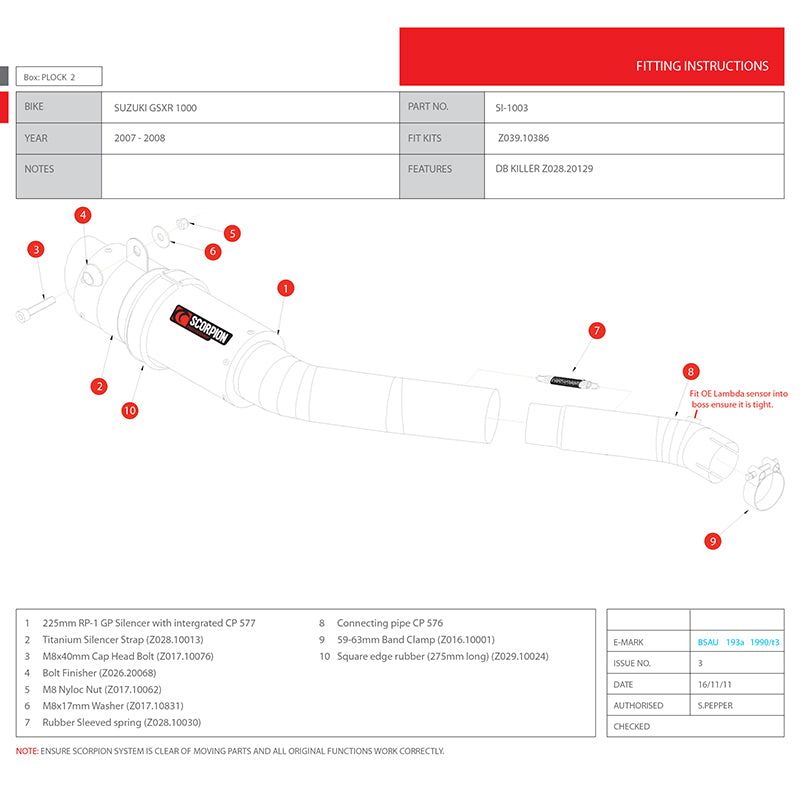Scorpion RP-1 GP Carbon Round Exhaust - Suzuki GSXR 1000 K7-8 2007 - 2008