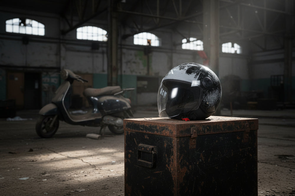 Shox Interceptor Rust Open Face Motorcycle Helmet Black Lifestyle