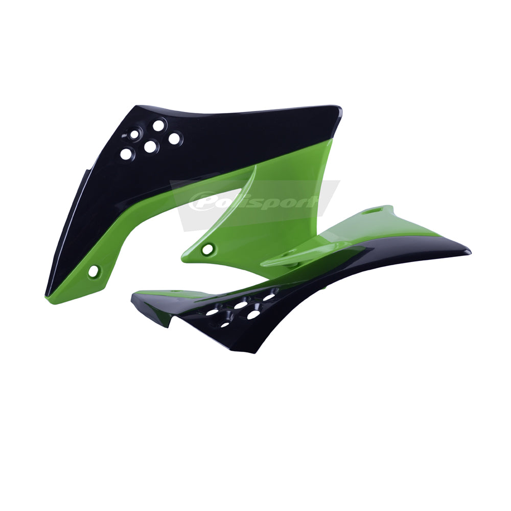 Polisport Radiator Scoops - Kawasaki KXF450 2009-11 - Black/ Green